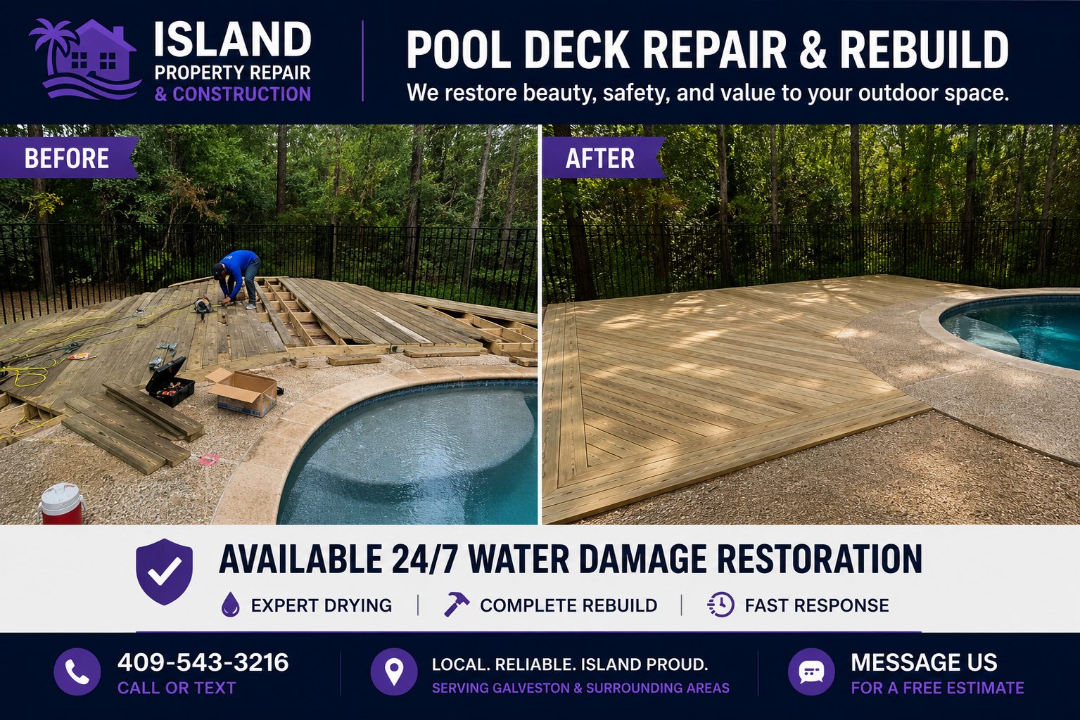Pool Deck Repair & Rebuild project by Island Property Repair and Construction in Galveston